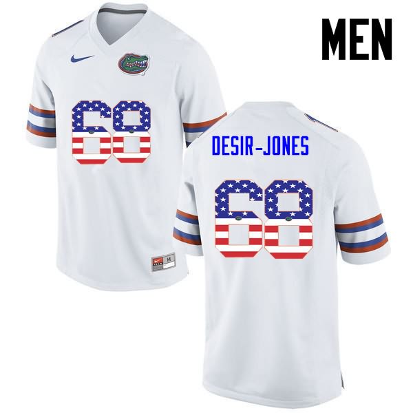 NCAA Florida Gators Richerd Desir-Jones Men's #68 USA Flag Fashion Nike White Stitched Authentic College Football Jersey LLR4764QQ